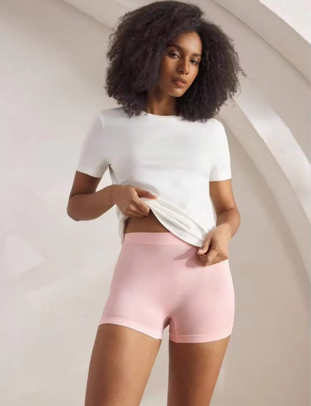 Women's Seamless High-Waisted Stretch Microfiber Slip Shorts & Boybriefs - Light Pink